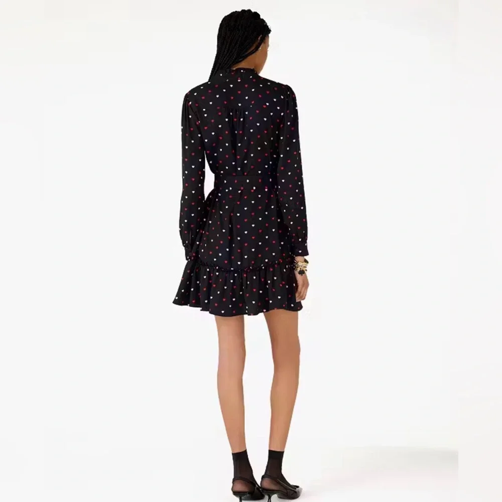 Kate Spade New York Darling Hearts Ruffle Shift Black Dress w Hearts Size:Medium
